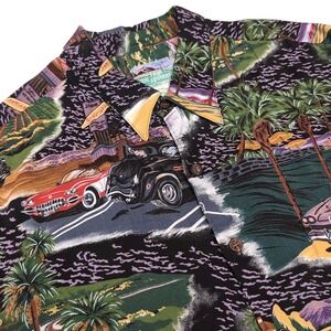 VTG 80s 90s Reyn Spooner Spun Rayon Shirt Mens XL Multicolor‎ Retro Car Prints